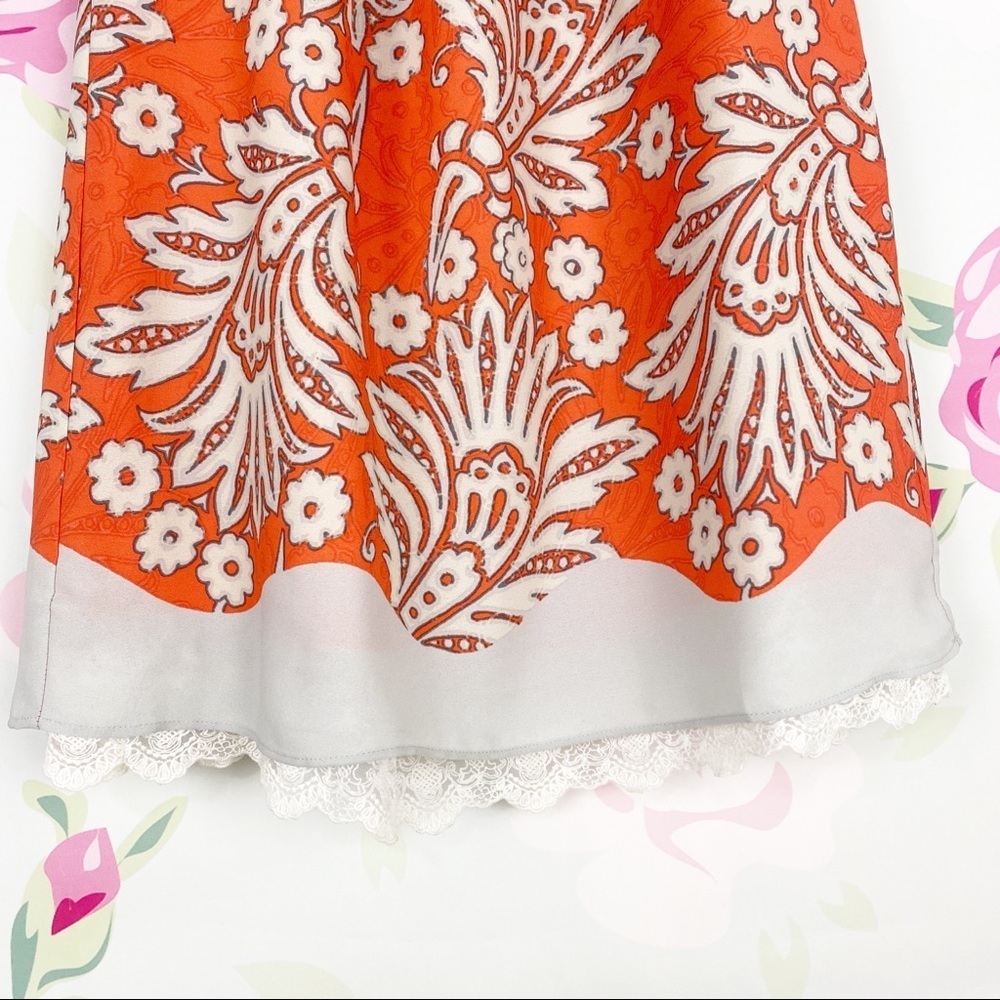 Loft Orange Paisley Floral Tropical Halter Mini Dress 0 - Picture 3 of 8